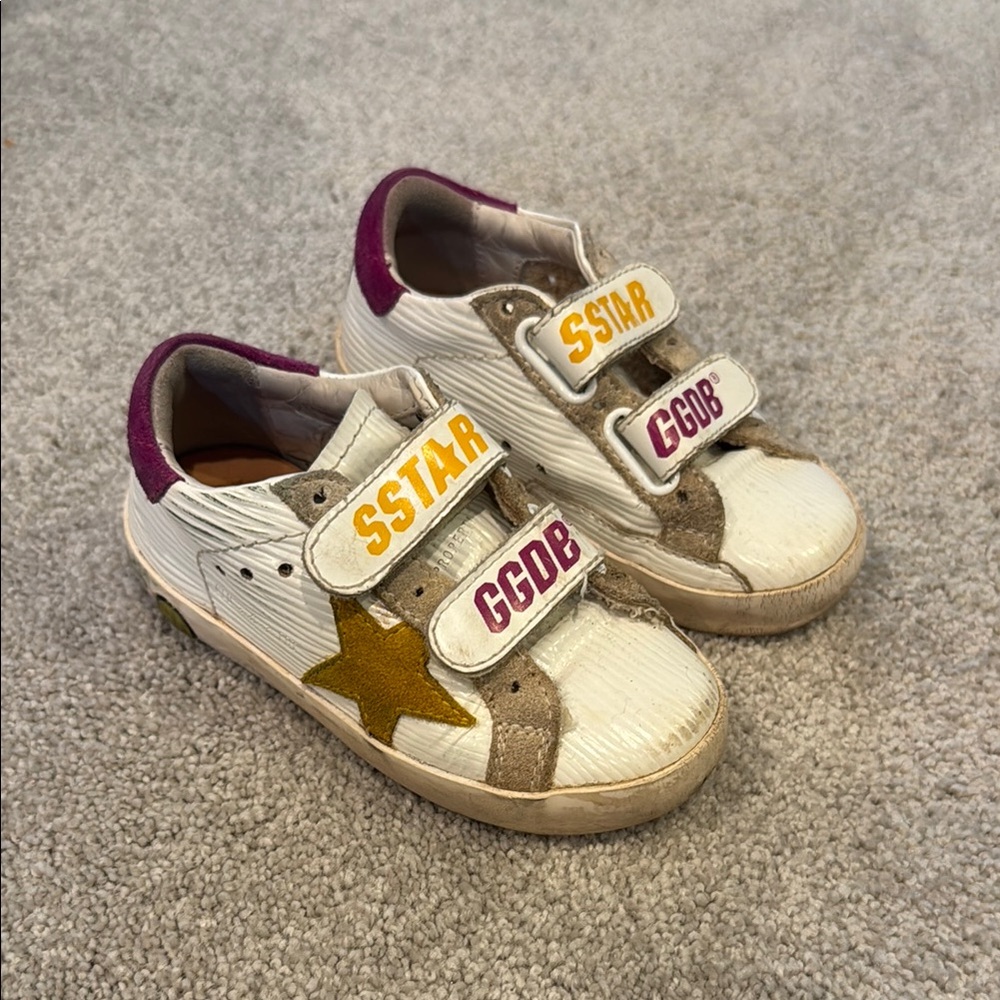 Golden Goose Kids White Sneakers with Gold Star and Pink Trim
